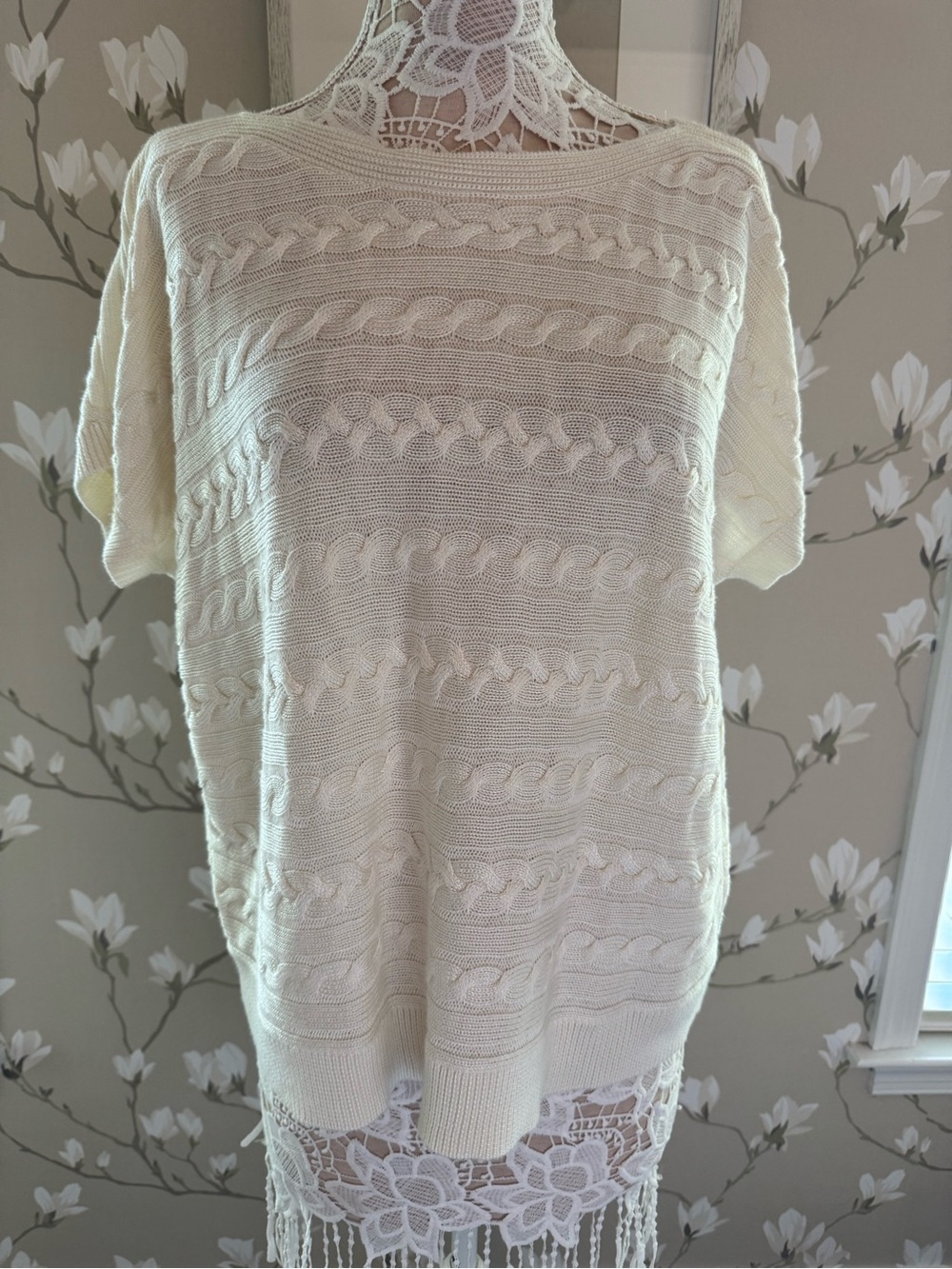 Ralph Lauren Cream Cable Knit Short Sleeve Sweater